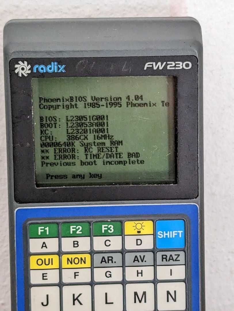Radix FW230 PLC calculator de buzunar, vintage, intel 386, 4 MB RAM