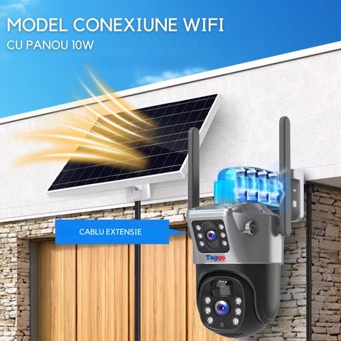 Camera Supraveghere cu Panou Solar, WIFI, 4k Ultra HD 8 MP, Rotire