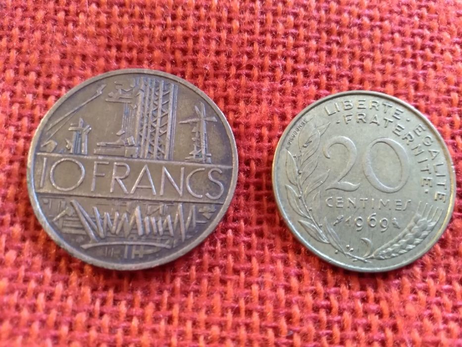 Френски монети, 7 броя, емисии от 1992г. до 1967г., много запазени