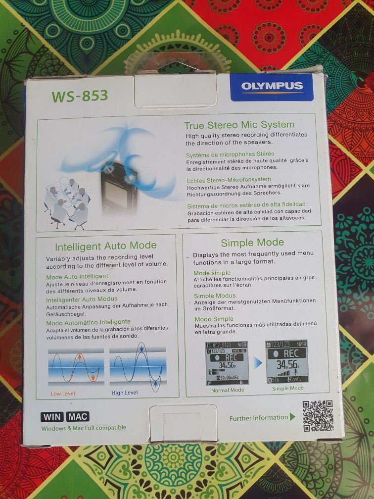 Reportofon Olympus WS-853/Stereo/Mp3/Memorie 8 Gb/Reincarcabil