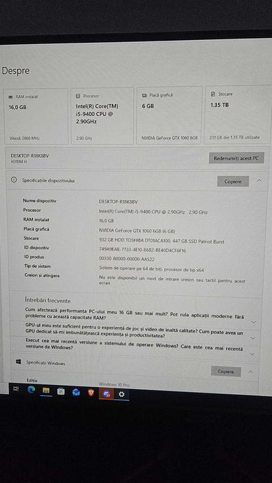 Calculator PC gaming i5 9400f gtx1060 6gb 16 gb ram ddr4