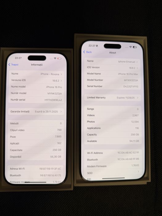 Iphone 16 pro max + iphone 16 pro 256gb ambele