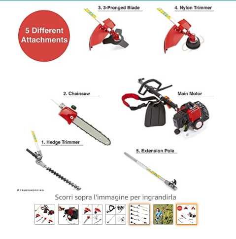 Motocoasa multifunctionala 5 in 1 TRUESHOPPING , 52CC , 2,2KW 3HP