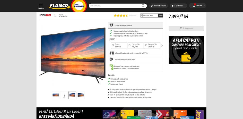 Smart TV UHD 4K -55 inch model Vision Touch VTTV AND554K