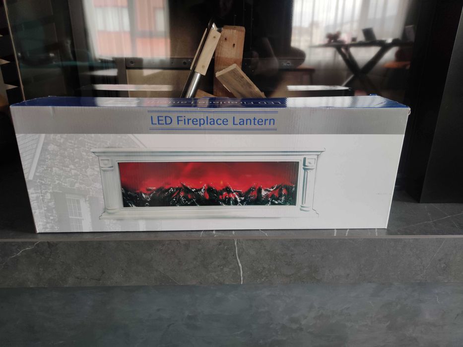 Светеща LED декоративна камина, ефект на истински пламък, бяла.