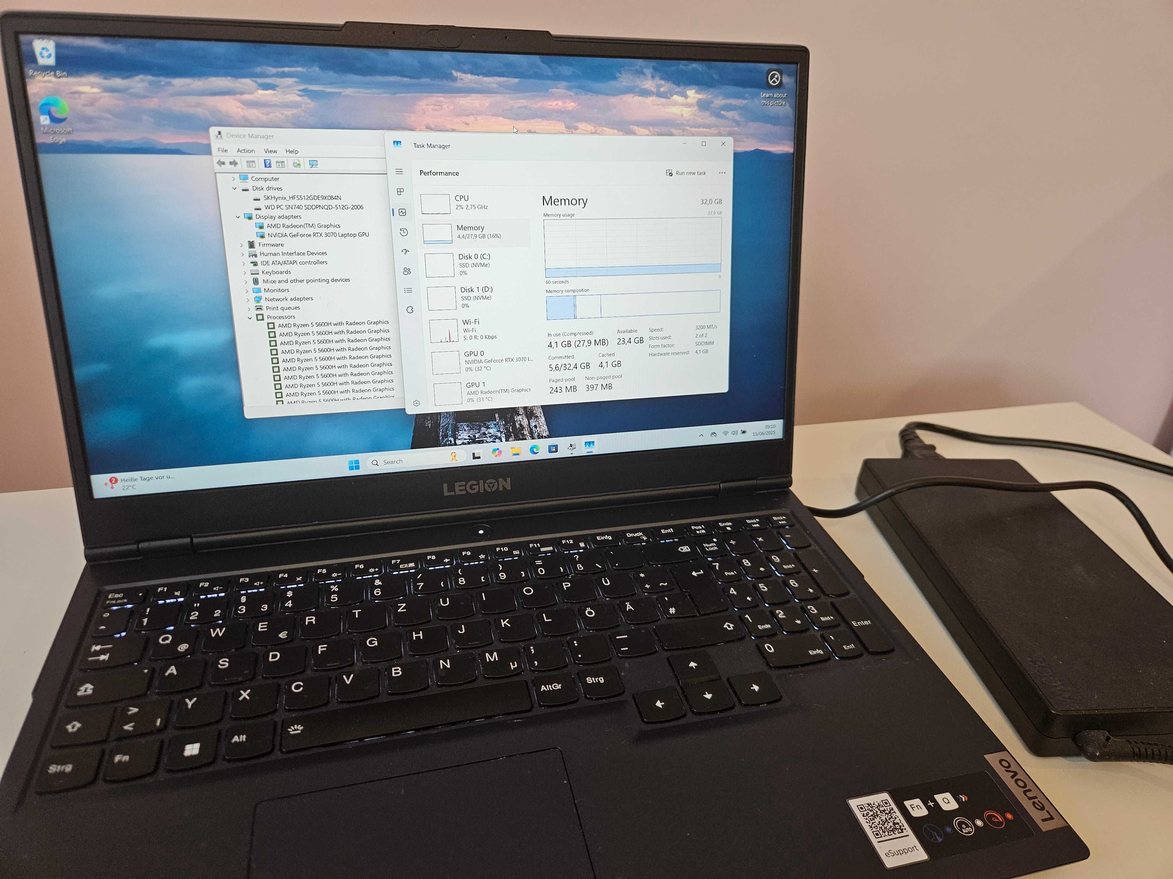 Лаптоп LENOVO LEGION 5 15ACH6H 15.6", RTX 3070, 32 GB RAM, 1 TB