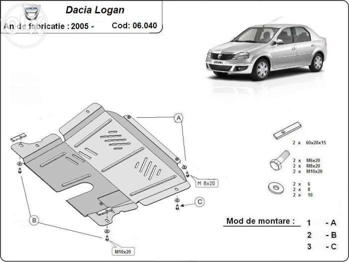 Scut metalic pentru motor Dacia Logan 2004-2013 - otel 2mm