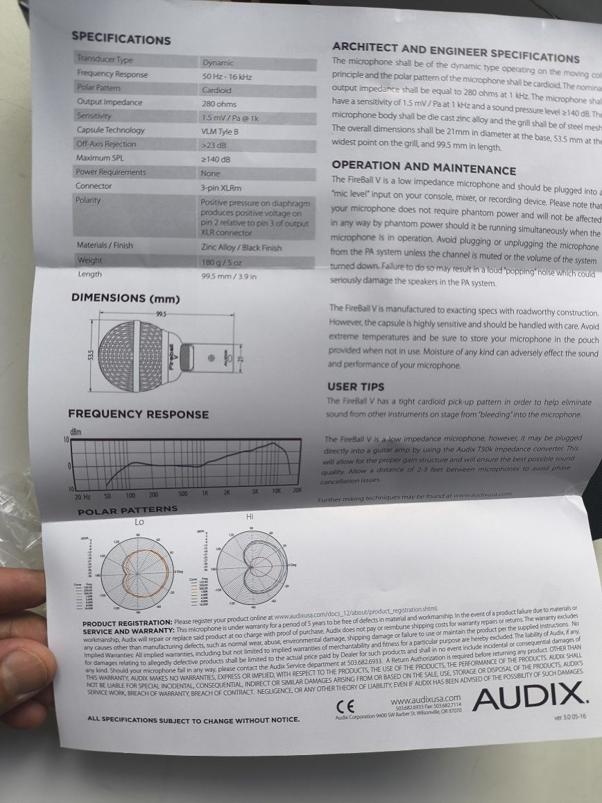 Микрофон Audix V fireball.