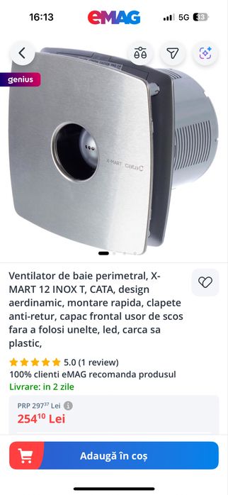 Ventilator de baie perimetral  X-mart 12 inox Cata