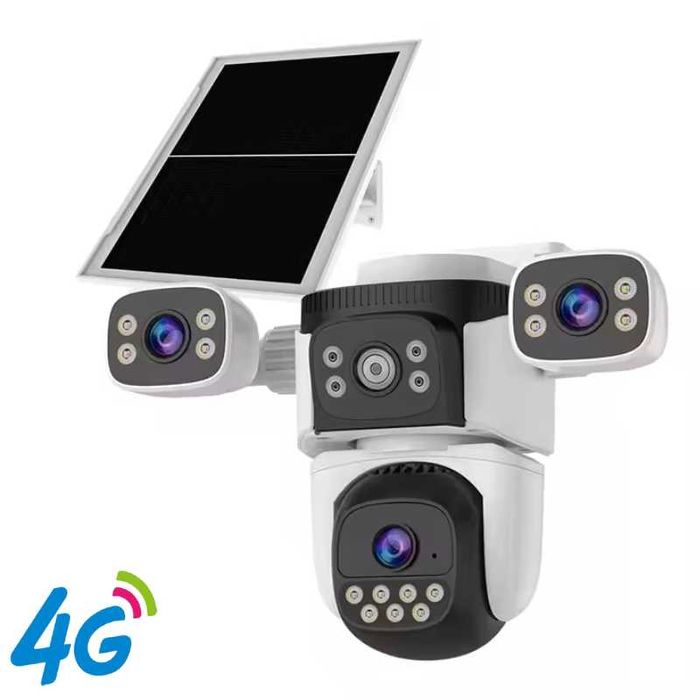 Camera Supraveghere cu SIM 4G, 3 Lentile, Solara, baterie de 8000mAh