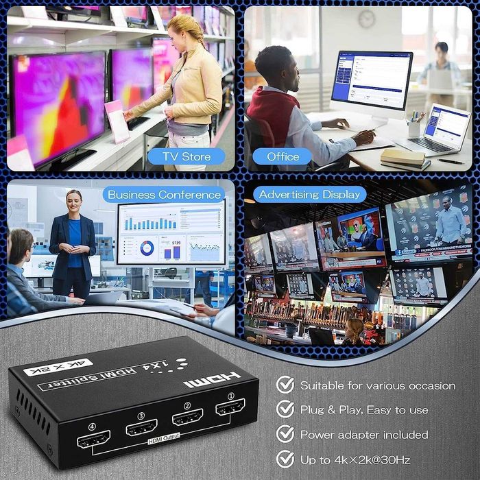 TCNEWCL Mini Splitter HDMI 4K 1în 4ieșiri,4Kx2K-30Hz,DTS-HD/Dolby-True