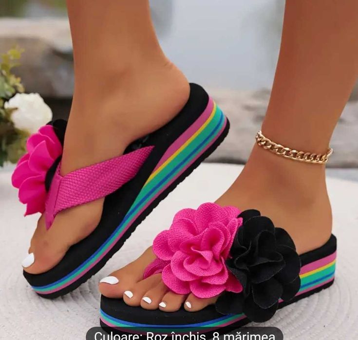 Papuci vara plaja cu floare roz