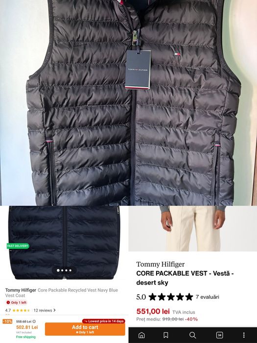 Vestă Tommy Hilfiger Core Packable, marime S, articol NOU cu eticheta