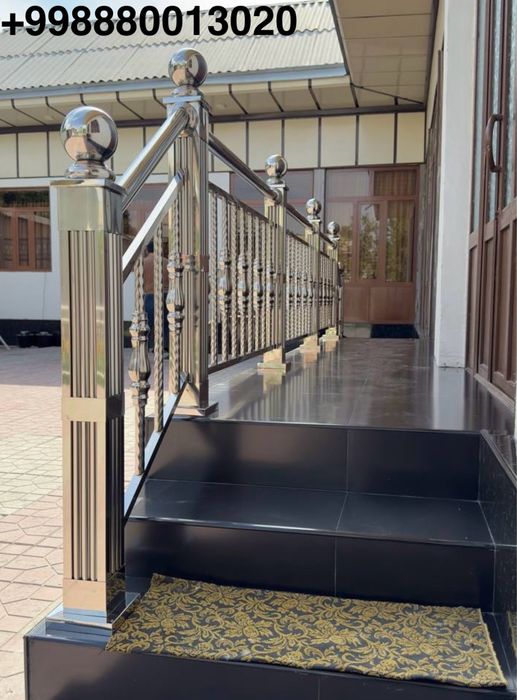 Перила из нержавейки навес из стеклянний