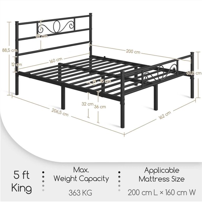 Pat metalic dublu 160x200 cm cu somieră |S 615254 Black(160*200cm)