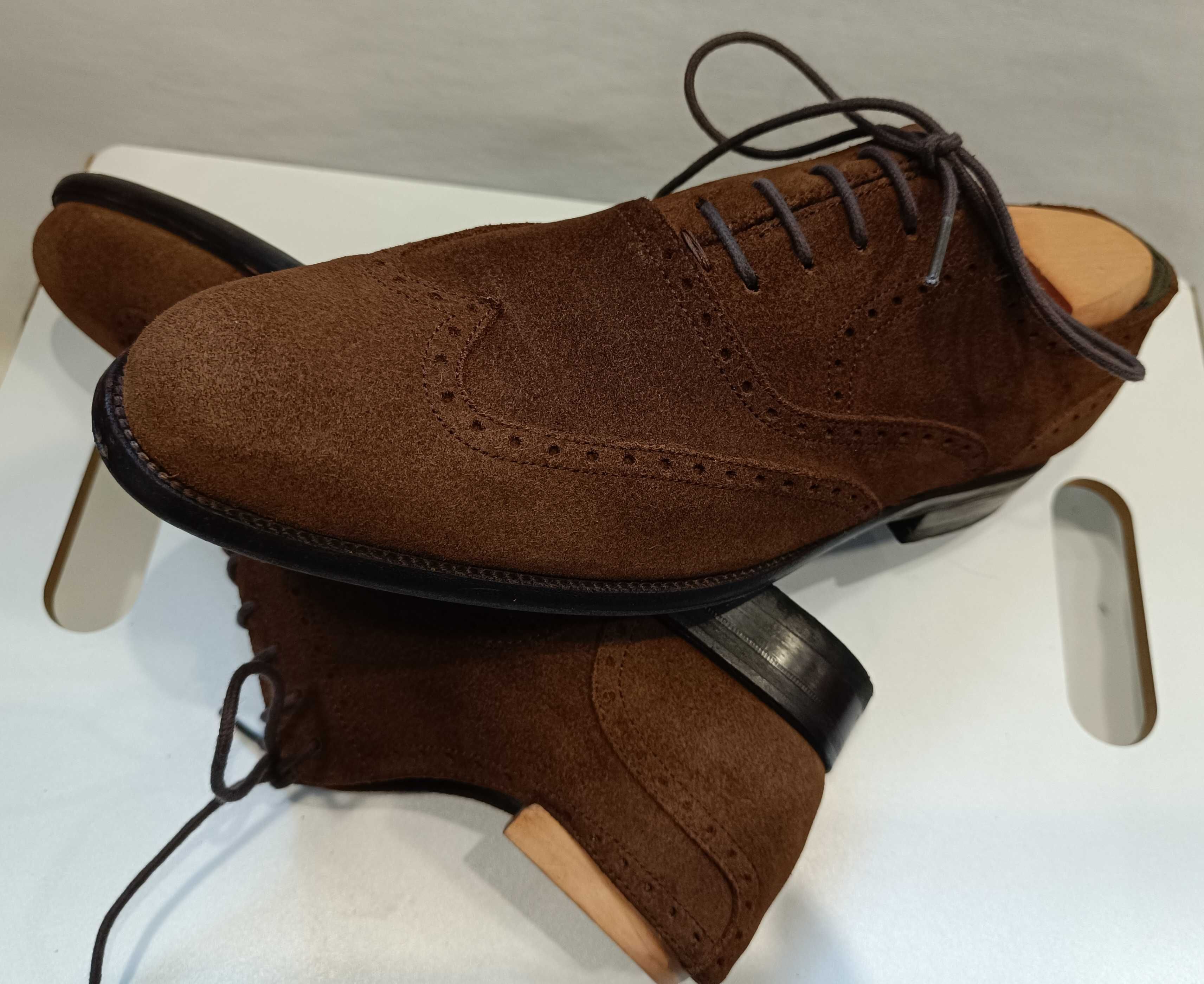 Pantofi oxford 40.5 41 brogue suede Lavoratione Artigianale piele nat