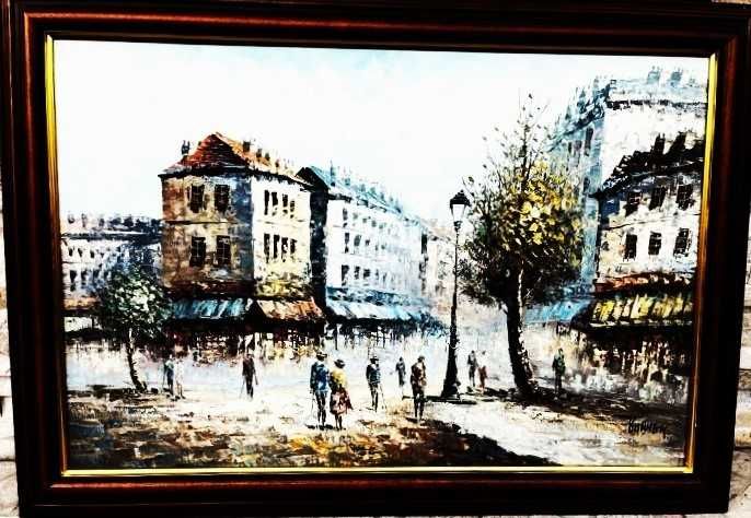 Superba ﻿﻿pictura in ulei pe panza-Peisaj parizian-C.Burnett-Franta