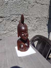 Statueta bust femeie africana din lemn  mahon, inalta 36cm si 2kg