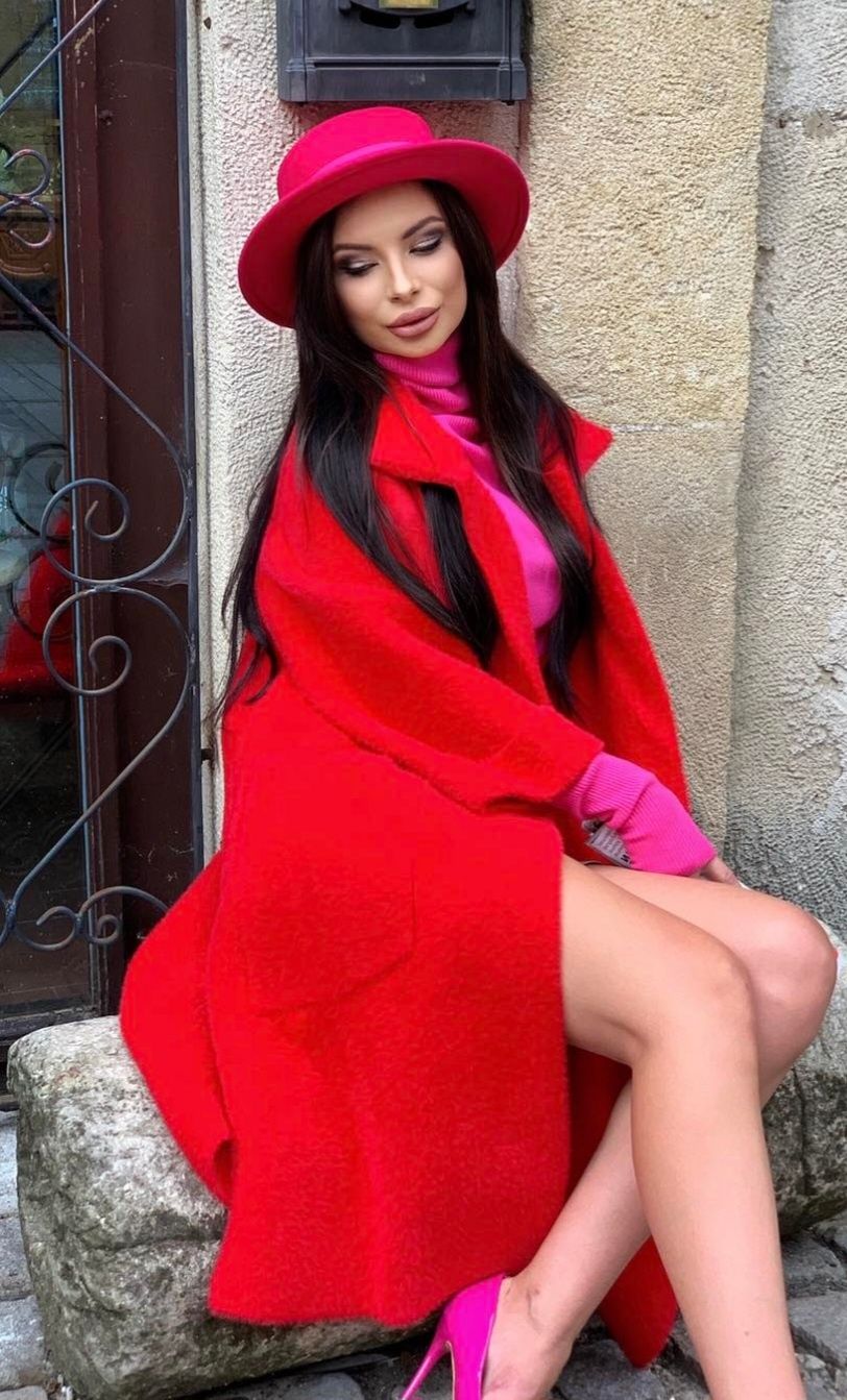 Кашмирено палто алено червен цвят