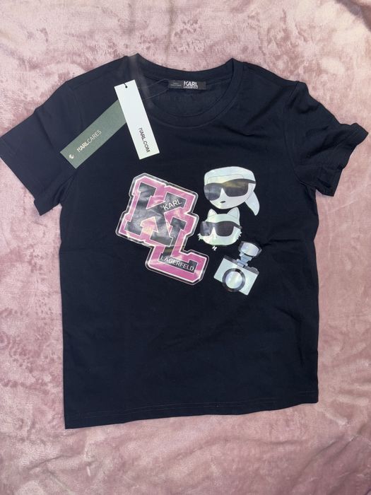 Tricou Karl LagerFeld S eticheta negru roz alb Noi nepurtati  New