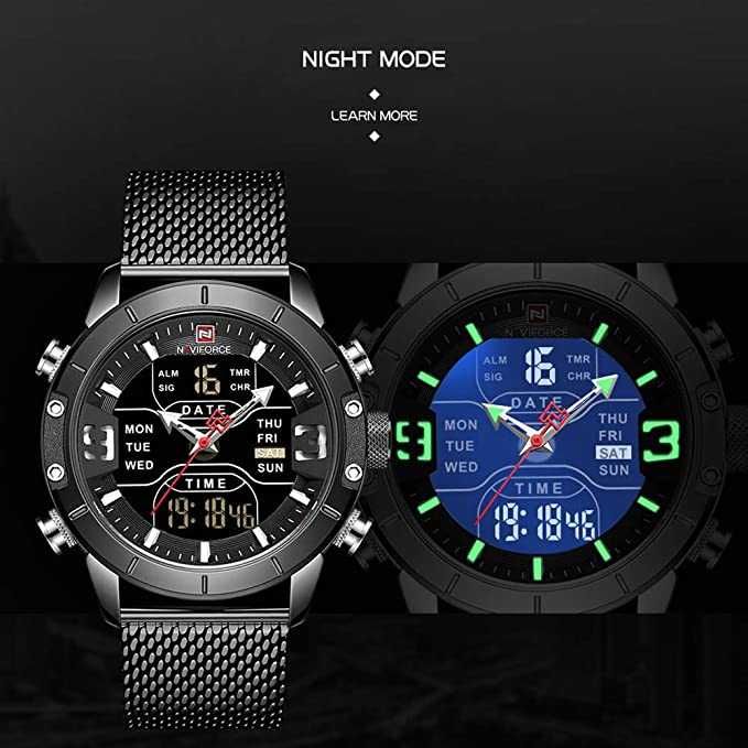 Мъжки часовник Naviforce, Стоманена верижка, Аналогов и Дигитален
