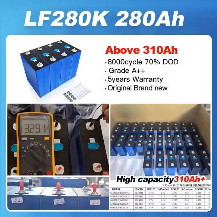 16бр. LiFePO4 клетки, LF280K, 3.2V, 280Ah Клас А