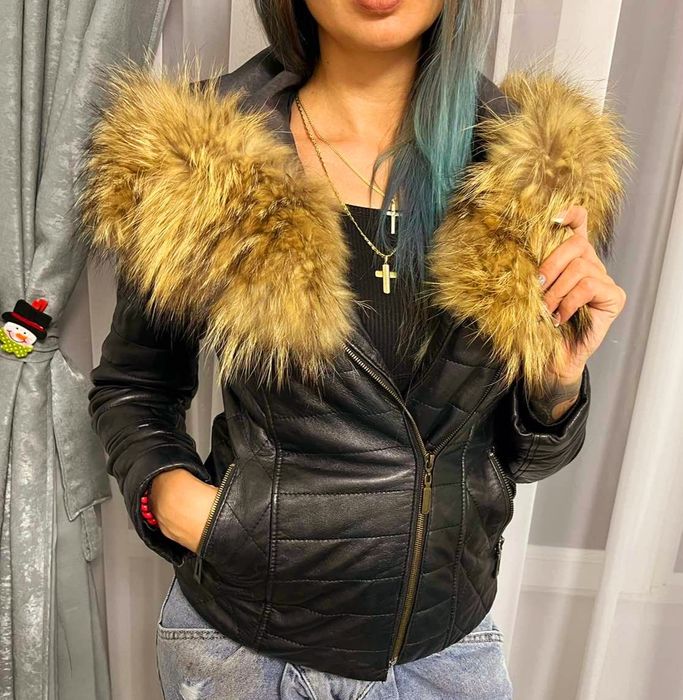 Кожено яке с естествен пух