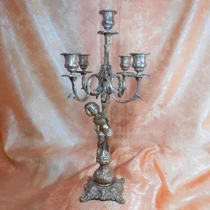 Sfesnice sculprurale bronz, sec 19 Baroc Victorian, antique