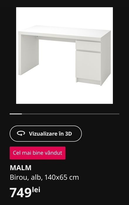 Birou Ikea Malm, alb