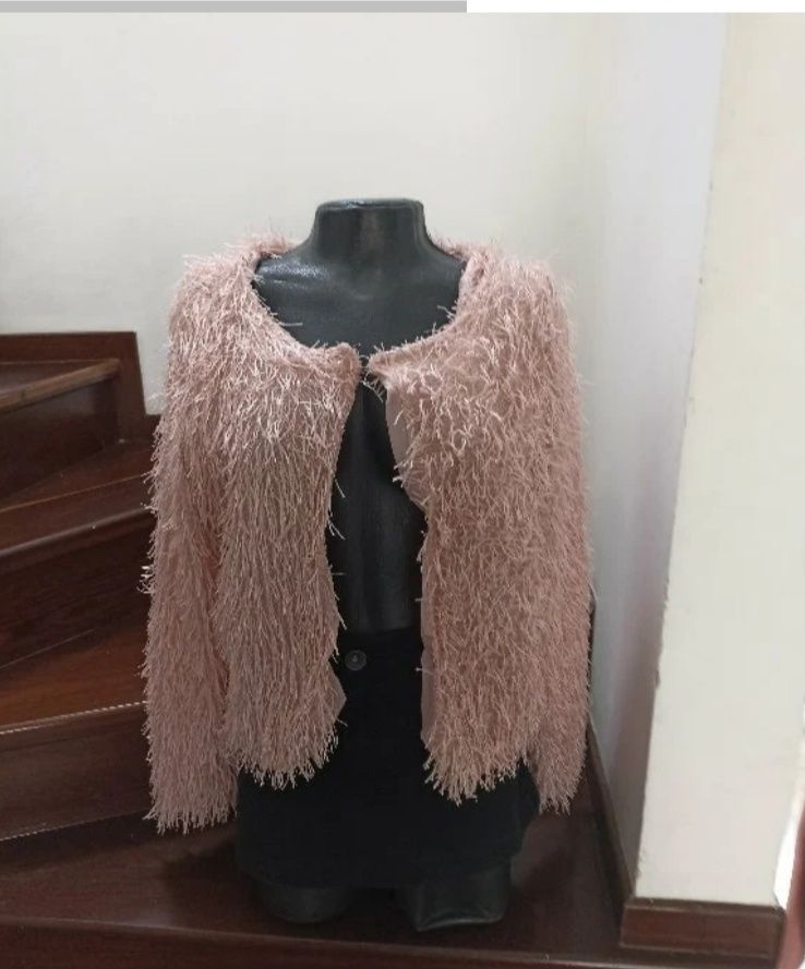 Jacheta/ cardigan Miss Selens roz pudrat sidefat
