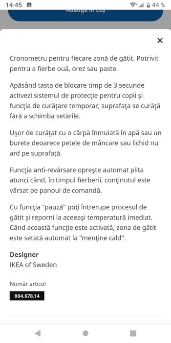 Plita inductie alba Bejublad IKEA Nou.