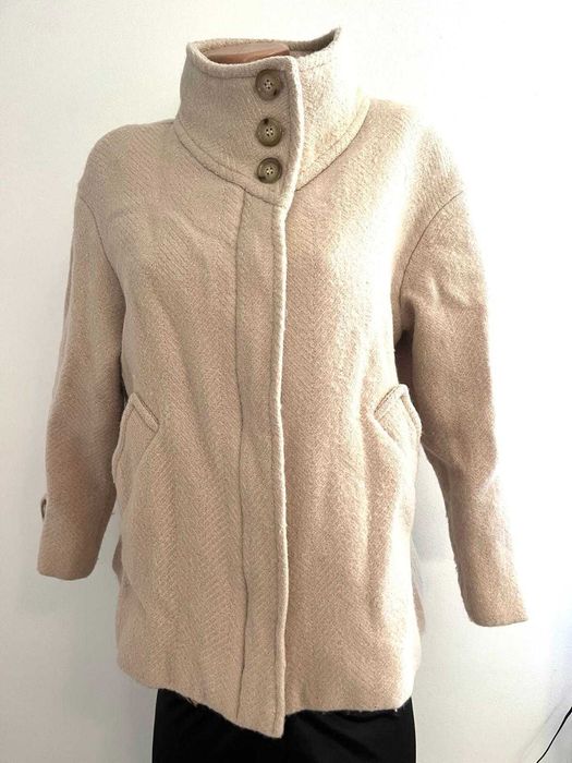 Palton bej Francesco Sannicolo, elegant, lana, toamna-iarna, XL