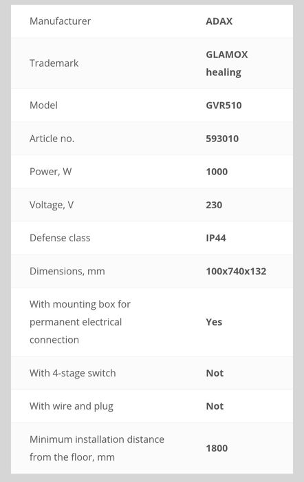 Adax Glamox VR510B лъчева печка за баня с гаранция