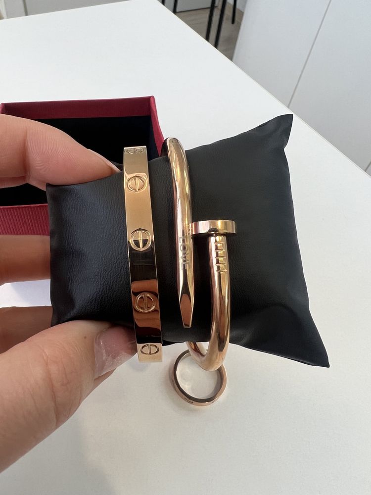 Set Bratari Tip Cartier Rose Gold Barbati 19 cm. Cadou Inel Love