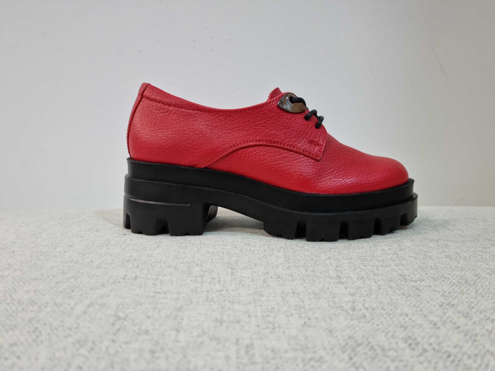 Pantofi casual, roșii, piele naturală, pentru femei