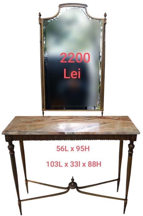 Consola cu oglinda din lemn masiv sculptat / Bronz