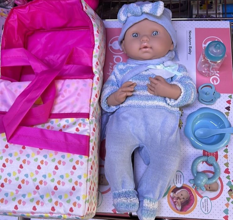 Кукла бебе с пълен комплект – Шише, пижама, легълце и аксесоари - 42см
