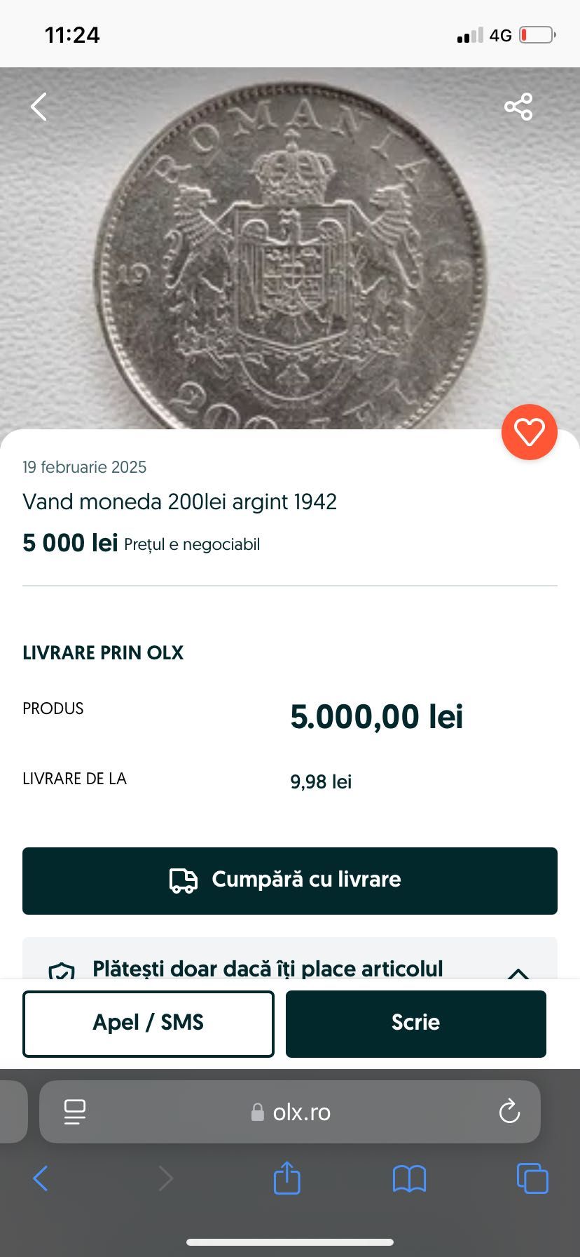 Moneda argint 200 lei 1942