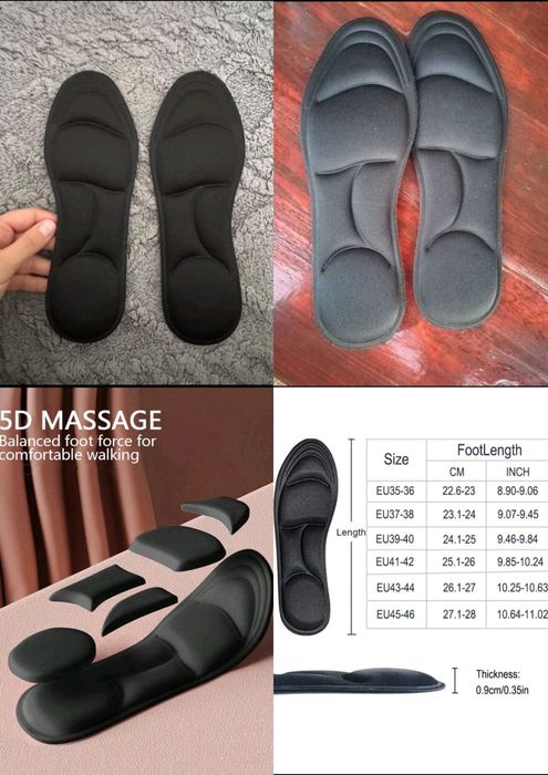 Branțuri 5D spumă cu memorie, suport arc, mărime 45-46, culoare negru