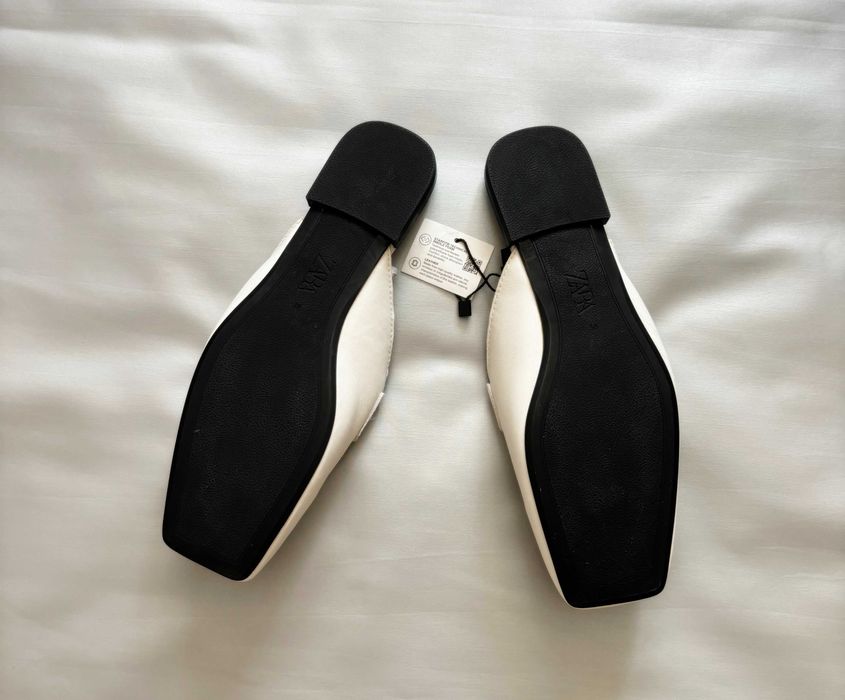 Papuci dama, ZARA, varf patrat, noi, piele naturala, 38