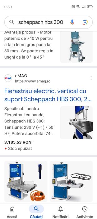 HBS300 Scheppach Fierastrau cu banda / Banzic , putere motor 0.74 kW ,