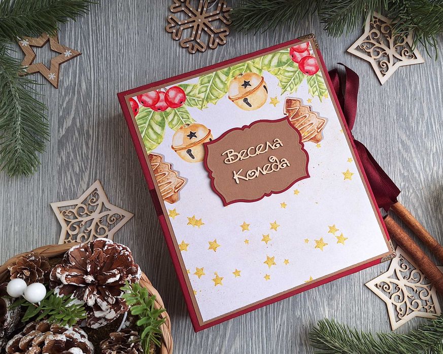 Коледен, скрапбук албум в бордо, ръчна изработка /63.6