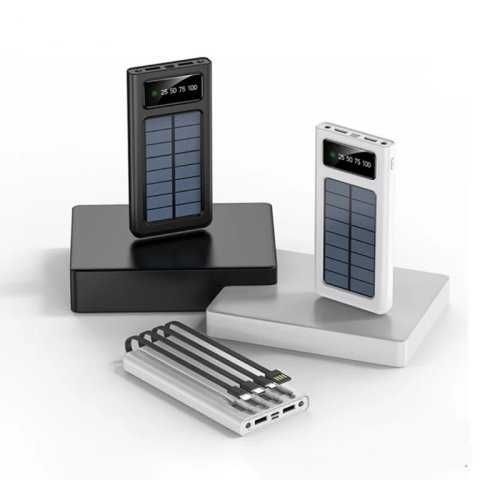 Преносима батерия Powerbank 30000mAh със соларен панел, кабели и фенер