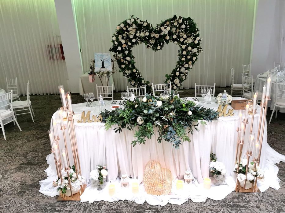 Decor nunta-aranjamente mese, Prezidiu, panou foto