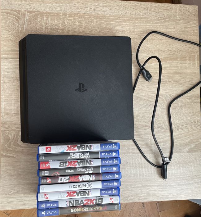 playstation 4 slim 1TB cu 9 jocuri nba2k,fifa,sonic,skate,gran turismo