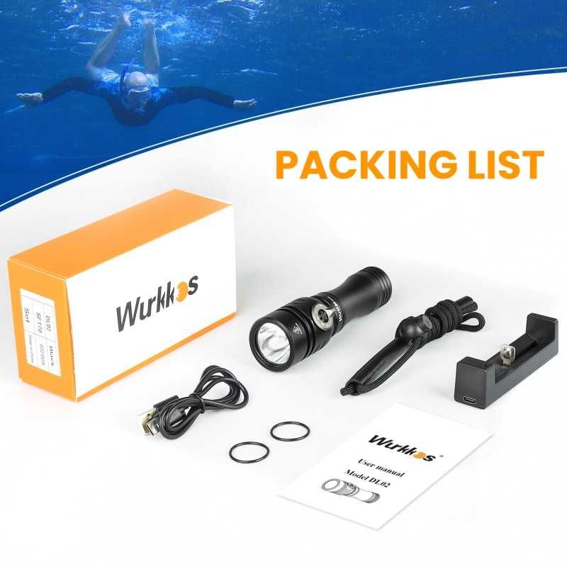 Lanterna subacvatica amfibie Wurkkos DL02, 3000 lumeni scuba + manusa