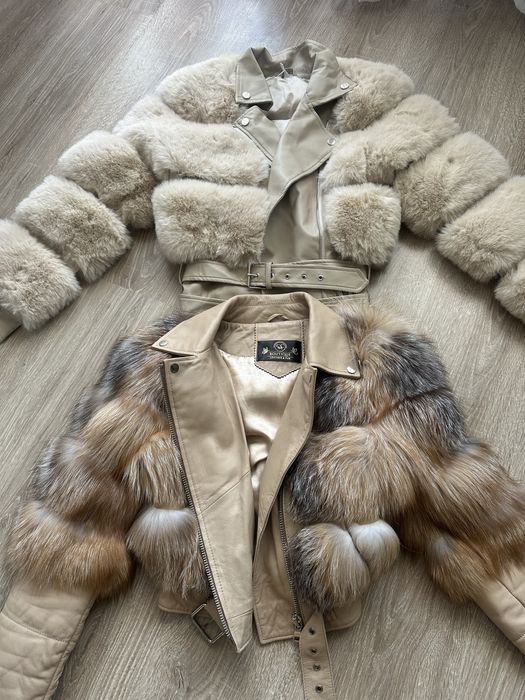 Geaca de piele / blana crem/bej