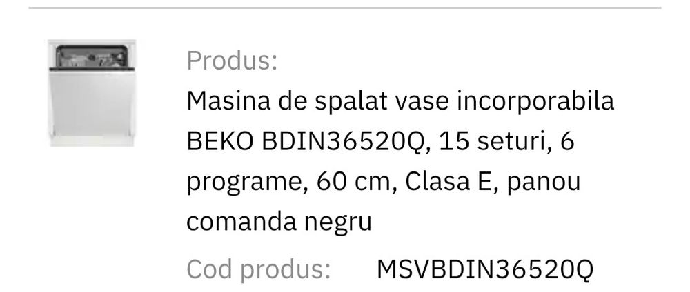 Masina de spălat vase incorporabila beko