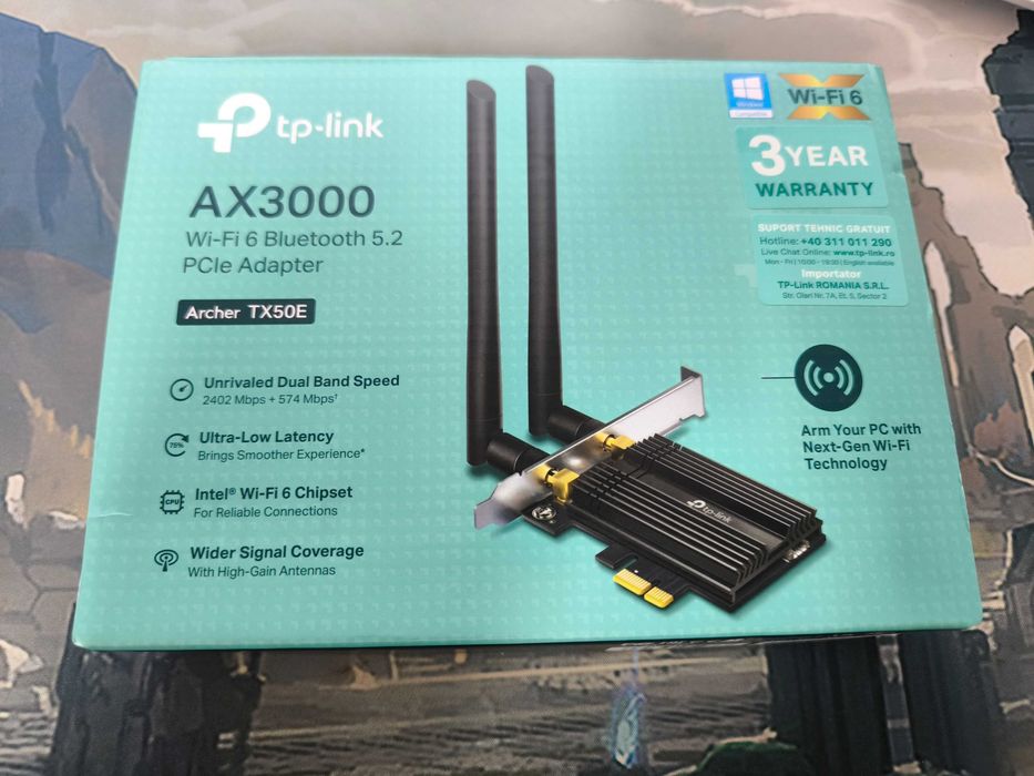 Placa de retea TP-Link Archer TX50E, AX3000, Wi-Fi 6, BT 5.0 PCle