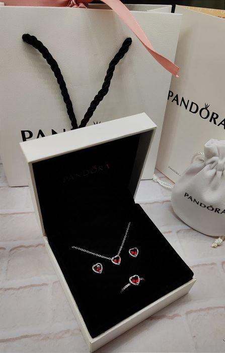 Серебро Пандора Набор Сердце Серьги Кольцо Кулон Цепочка Комплект